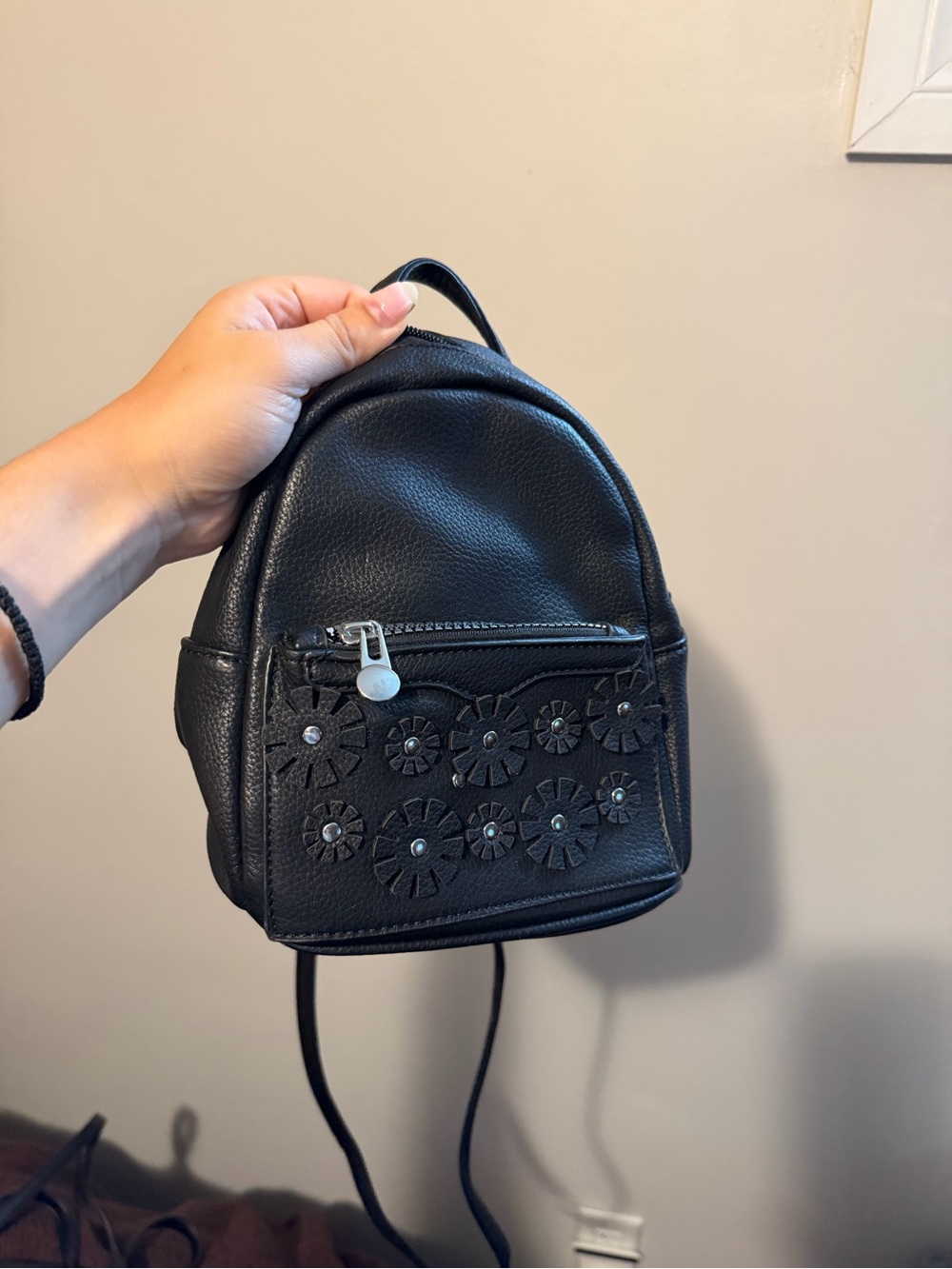 Black Mini Floral Appliqué Backpack - Unbranded